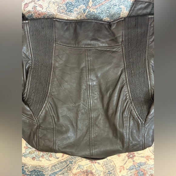 Zara TRF Genuine Real Leather Women Moto Jacket Medium Color Chocolate Brown - Picture 2 of 9